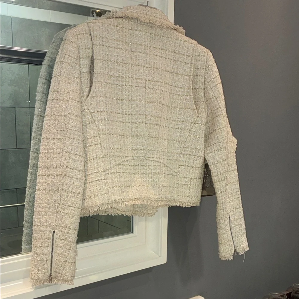 Elie Tahari Cream Tweed Moto-Style Jacket - Picture 3 of 4